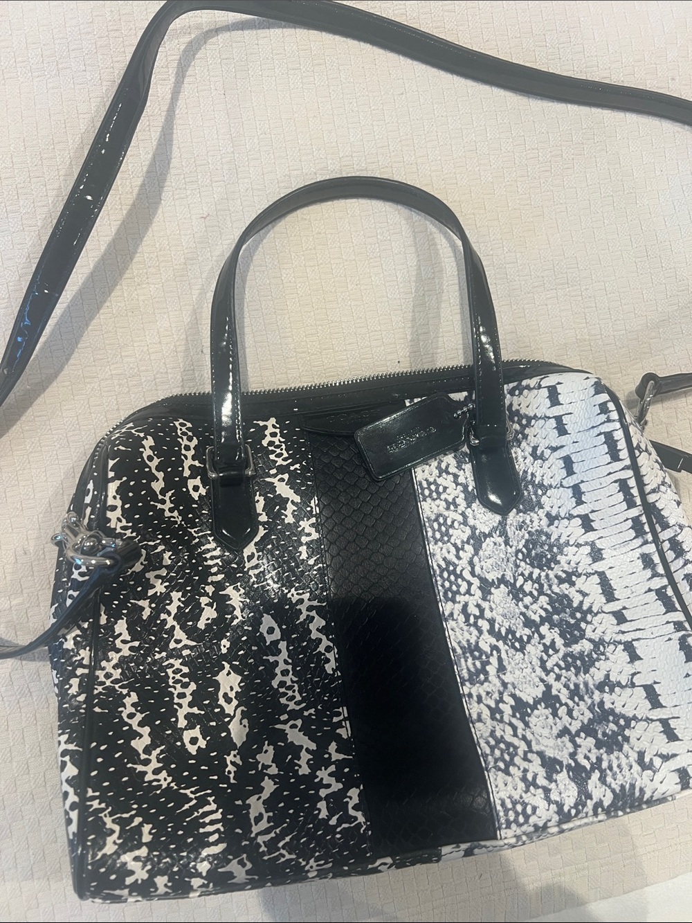 Coach Black and White Patterned Satchel